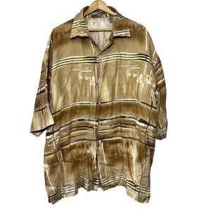 Lorenzino Mens XXL Abstract Striped 100% Linen Short Sleeve‎ Button Up Coastal